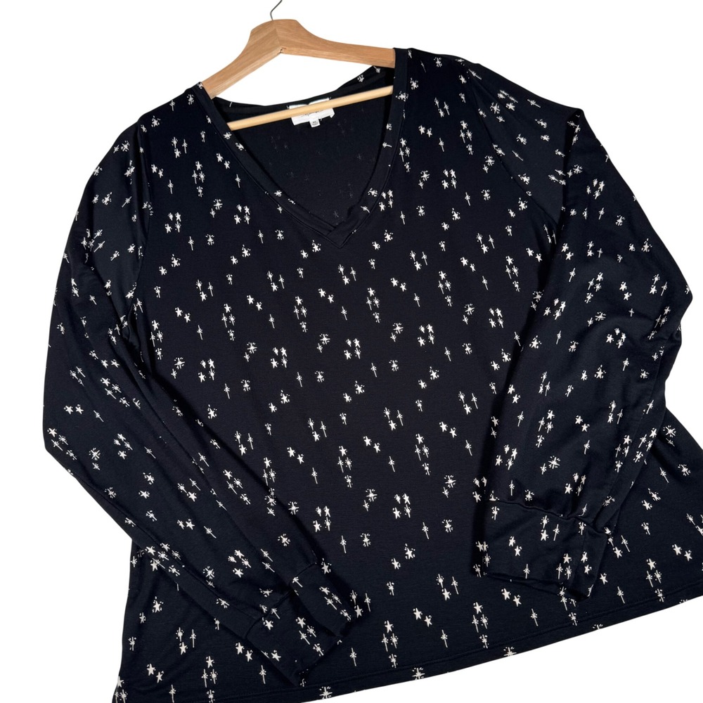 Soma WKND Womens XL Black Star Celestial Print V-Neck Long Sleeve‎ Top 570312092